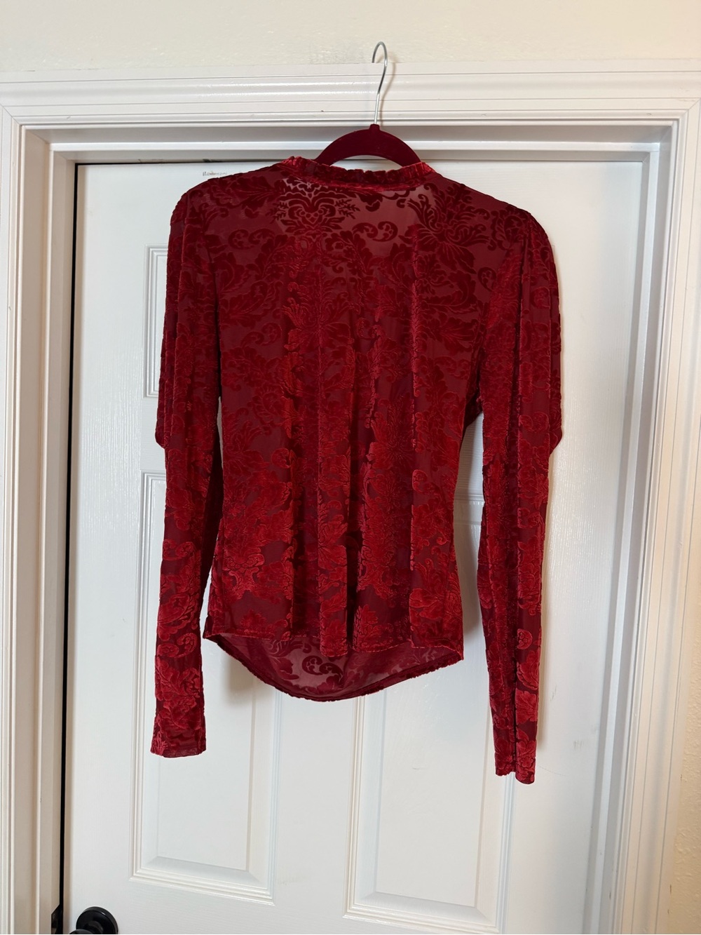 Anthropologie Red Velvet Burnout Long-Sleeve Top - Picture 3 of 5